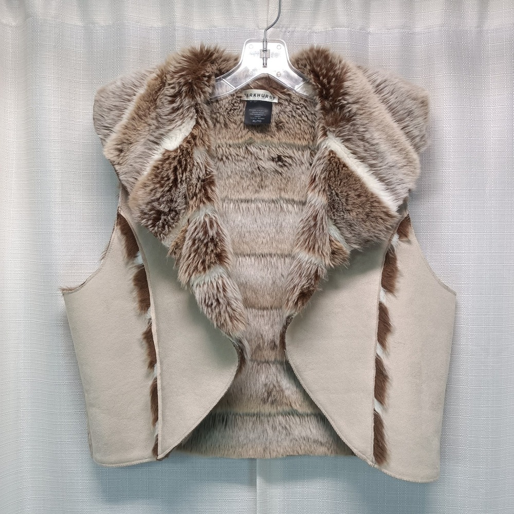 Parkhurst Womens XL Faux Fur Faux Suede Clasp Close Vest Tan Brown Boho Outdoor